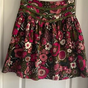 Floral pink green princess skirt, lace details, knee length